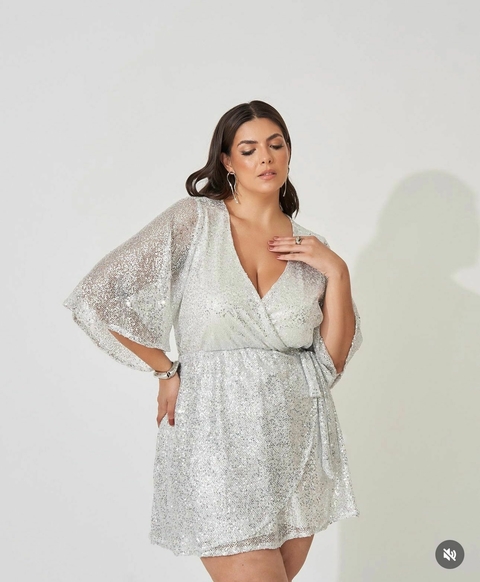 VESTIDO PAETE COM AMARRAÇÃO GRETA - PRATA
