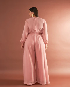 MACACÃO MANGA LONGA LORENA - ROSA - D' VINA PLUS SIZE