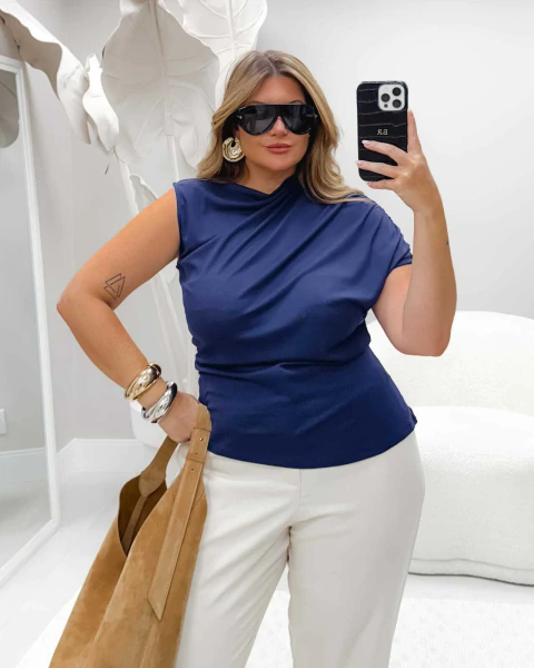 BLUSA ASSIMETRICA INGRID - AZUL - comprar online