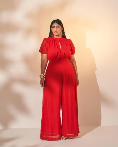 MACACÃO MANGA CURTA LORENA - VERMELHO