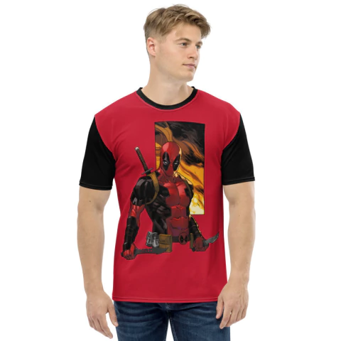 MARVEL - Deadpool em Chamas - Camiseta Dry Fit de Super-Heróis
