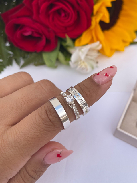 Alianças Georgia 4mm com anel Itália - Prata 950