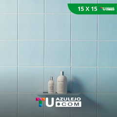 Azulejo Celeste Cielo Brillante Pared 15x15 Revestimiento
