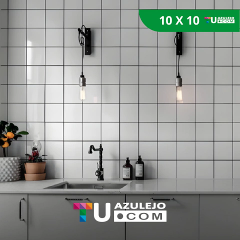 Cerámica 10x10 Blanca brillante revestimiento pared