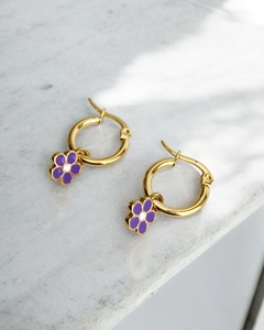 Aros Acero Quirurgico Dorado Flowers Violeta