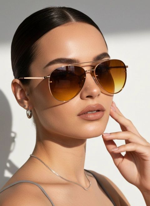 Óculos de Sol Aviador Dourado e Marrom Feminino - comprar online