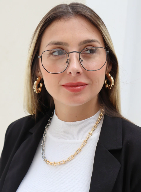 Armação de Grau Hexagonal Preto Feminino - comprar online