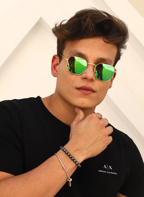 Óculos de Sol Hexagonal Verde Espelhado - comprar online