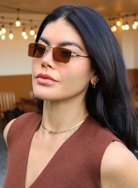 Óculos de Sol Lux Dourado Marrom Feminino - comprar online