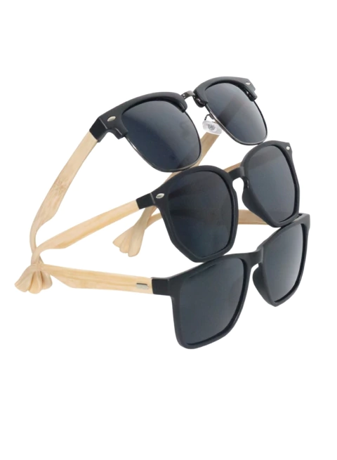 Kit Preto e Madeira com 3 Óculos de Sol - comprar online