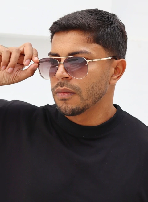 Óculos de Sol Aviador Dourado e Degrade - comprar online