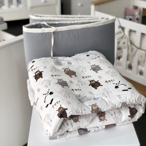 Set Acolchado Osos y chichonera gris borde manteca - comprar online