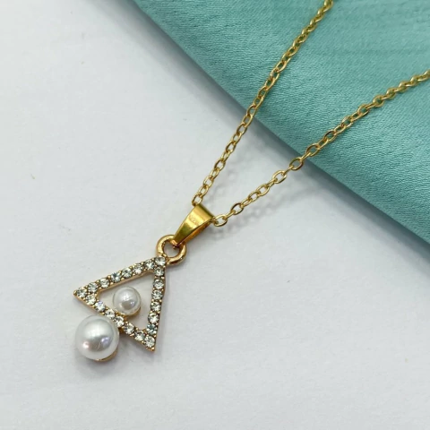 COLLAR TRIANGULO CUBIC CON PERLAS - A.DR - comprar online