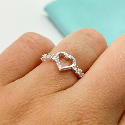 ANILLO CUBIC CORAZON CALADO - PLATA925 - comprar online