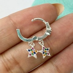 ARGOLLA CON COLGANTE DOBLE ESTRELLA MULTICOLOR - PL LAMINADA - Agatha Chrys Joyeria