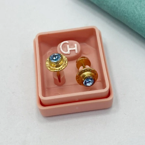 ABRIDOR CUBIC AGUA MARINA 7mm CH PERNO ORO 18KTS - comprar online