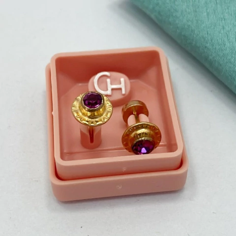 ABRIDOR CUBIC FUCSIA 7mm CH PERNO ORO 18KTS - comprar online