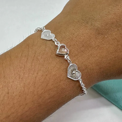 PULSERA MINI ROLO CORAZON CUBIC Y LABRADOS - PL.LAMINADA - comprar online