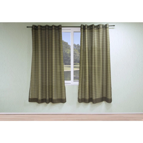 Cortina Voil xadrez com forro de microfibra - L:2,80xA:1,80m - Marrom