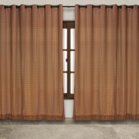 Cortina Voil xadrez com forro de microfibra - L:6,00m - Marrom Claro