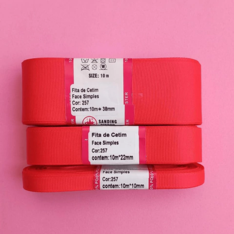 Fita lisa gorgurão Sanding cor 257 (Vermelho melancia) - 10 metros