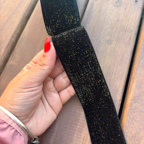 Fita 38mm veludo com brilho preto - metro - comprar online