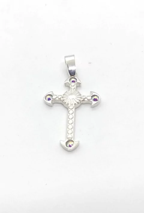 Dije Cruz de Plata 925 y Cristal.