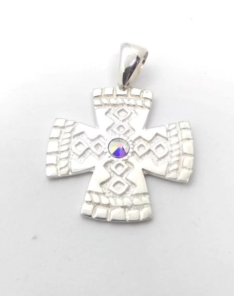 Dije Cruz de Plata 925 y Cristal.