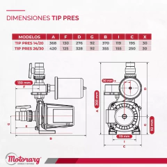 BOMBA PRESURIZADORA 0,75HP 16MTS MOTORARG TIP PRES 20 - tienda online