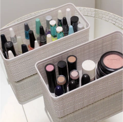 CAJA PEQUEÑA ALARGADA DE YUTE DE PLASTICO BLANCO - comprar online