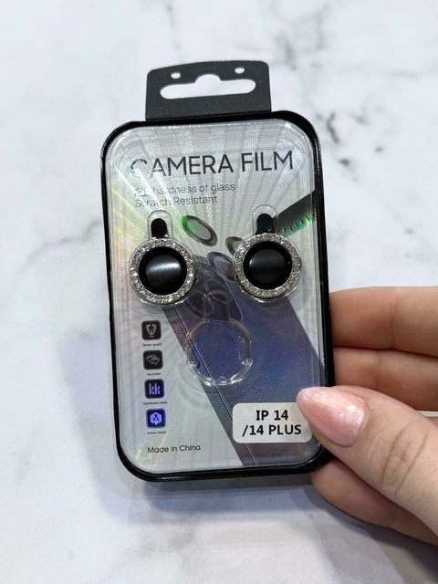 LENTE PARA CAMARA CON STRASS PLATEADO IPH 14/14 PLUS - comprar online