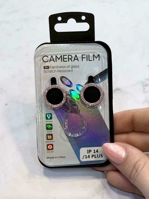 LENTE PARA CAMARA CON STRASS ROSA IPH 14/14 PLUS - comprar online
