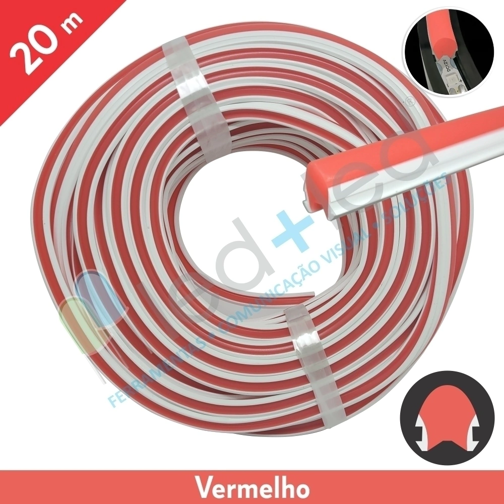 20 metros Neon LED 2a Geração Vermelho 6mm c/ Fita LED IP20
