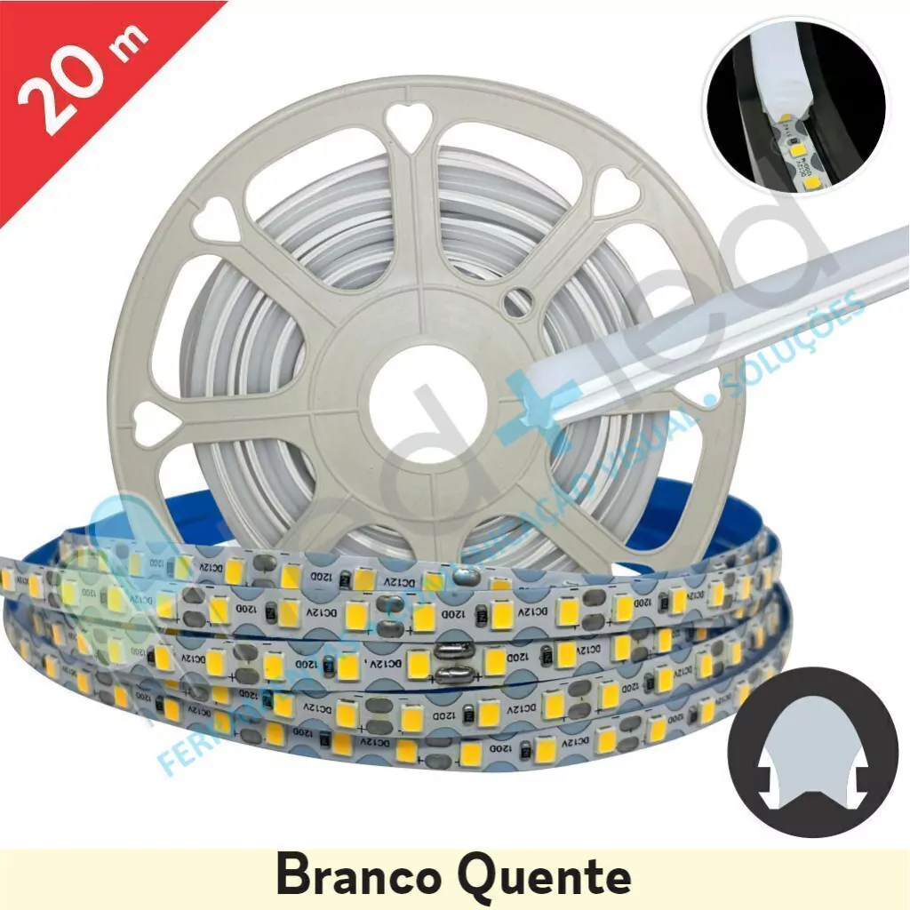 20 metros Neon LED 2a Geração Branco Quente 6mm c/ Fita LED IP20