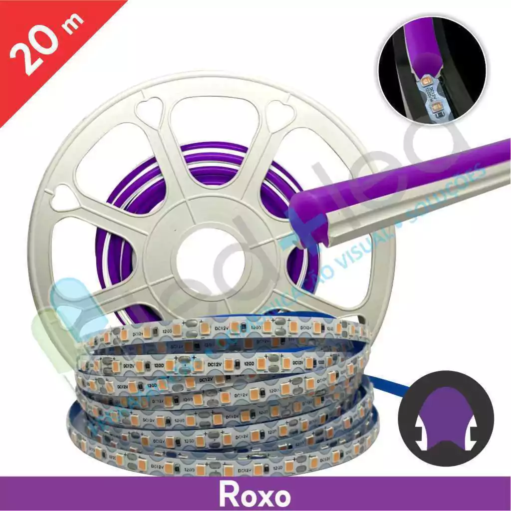 20 metros Neon LED 2a Geração Roxo 6mm c/ Fita LED IP20