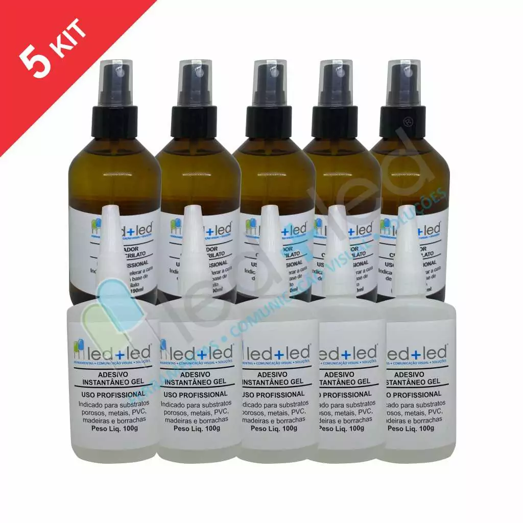 5 Kit Adesivo Instantâneo Gel + Acelerador Ativador