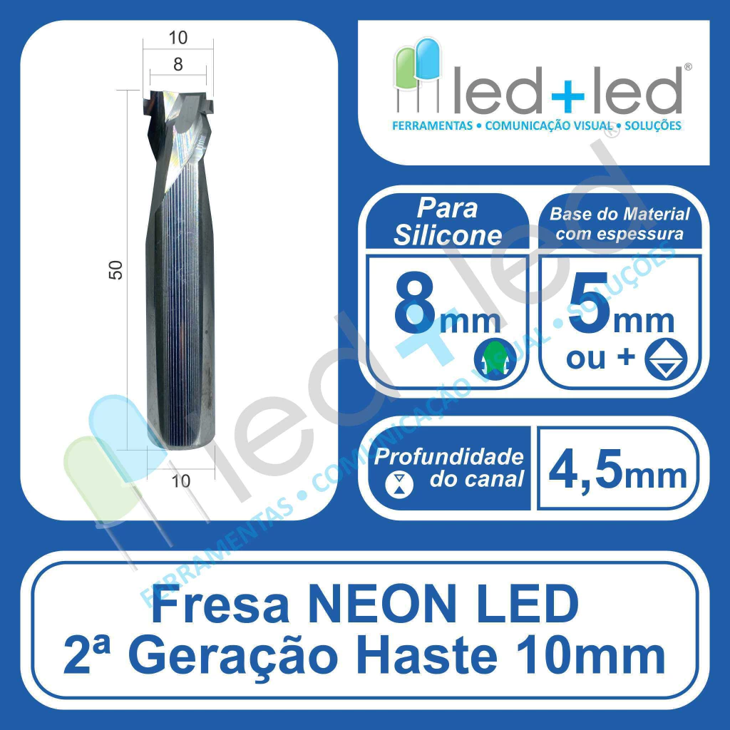 Fresa Cava Canal LED Neon *8mm* 2a Geração Haste 10mm *rebaixar 4,5mm* - comprar online