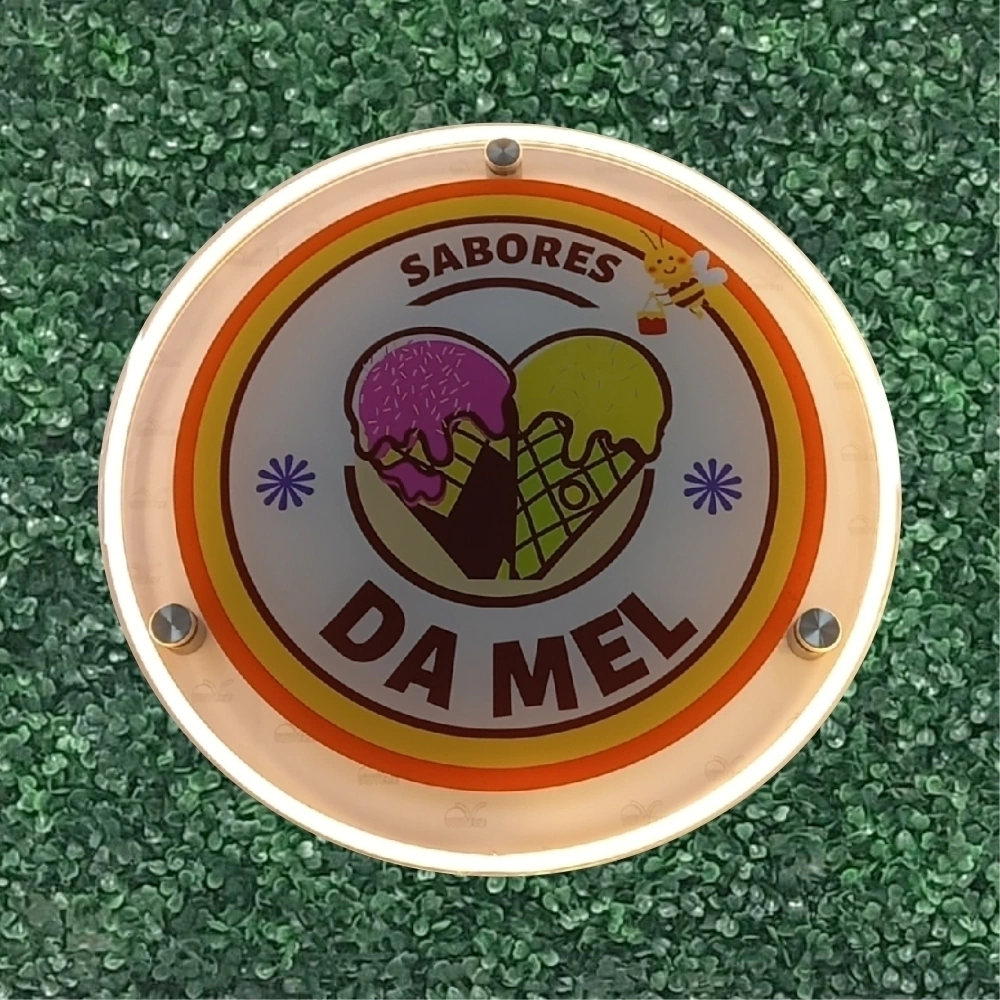 Placa em Acrílico Redonda 50cm com Neon LED 1 cor Personalizada sua Logomarca