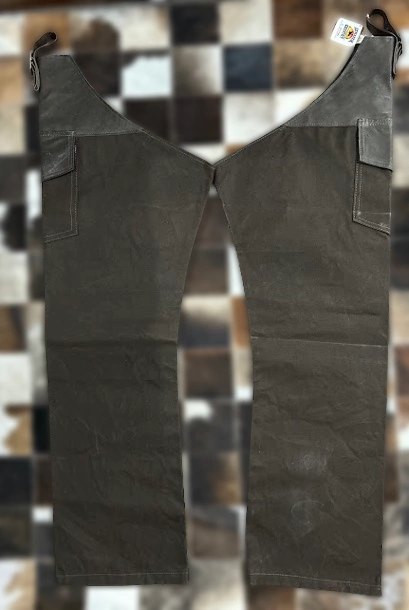 0158-5 - Calça de Lona com Couro Marrom/Fivela Prata