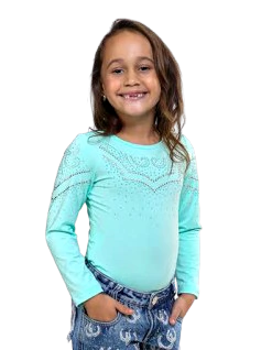 0037-1- 3200 - Body Infantil Country&Cia Verde Água Pedraria