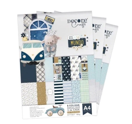 Bloco A4 - Coleção Meu Mundo Azul - Decore Crafts - 0261