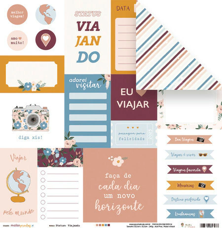 Papel Status: Viajando - Coleção Malas Prontas - Juju Scrapbook - 91172E