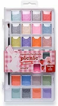 AQUARELA PEROLIZADA PICNIC - 28 CORES + PINCEL - LEOARTE