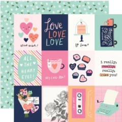 Folha para Scrapbook - Coleção Happy Hearts - 3x4 Elements - Simple Stories - 16911