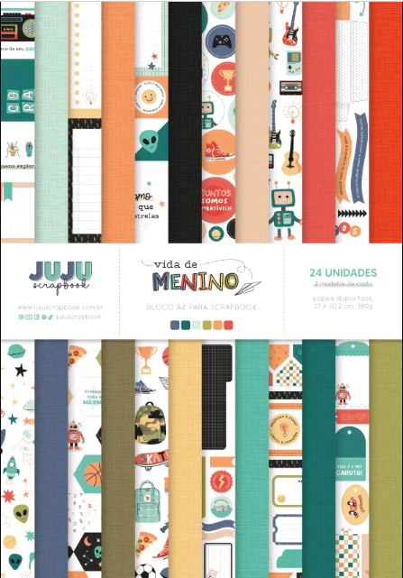 Bloco A4 para Scrapbook - Coleção Vida de Menino I Juju Scrapbook - comprar online
