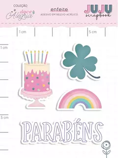 Adesivo em relevo Acrílico Parabéns - Coleção Doce Alegria I Juju Scrapbook - comprar online