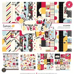 Kit 12 Folhas + Adesivo - Parque de Diversões 2 - Lemon Scrapbook