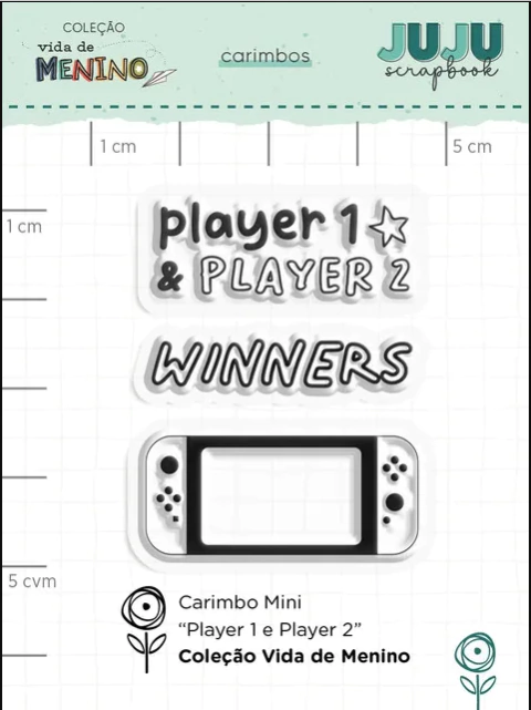 Carimbo Mini Player 1 e Player 2 - Coleção Vida de Menino - JuJu Scrapbook - comprar online