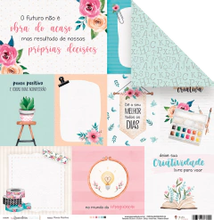 Folha para Scrapbook - Juju Scrapbook - Coleção Quarentena Criativa - Pense Positivo