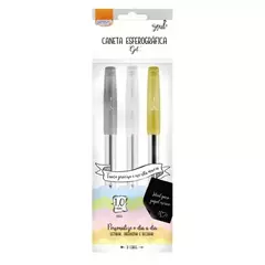 CANETA ESFEROGRÁFICA GEL 1.0MM - BRANCA, PRATA E DOURADA - BRW